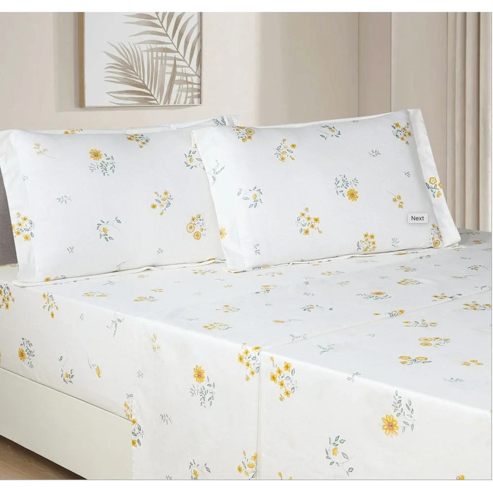 Leila Yellow Floral 100% Cotton Sheet Set with Pillowcases King Shabby‎ Chic